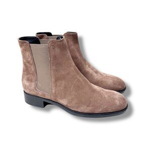 Tod’s Logo Suede Chelsea Pull-On Bootie in Brown Women’s Size 37- Run Large